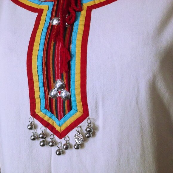 Vintage Ethnic Boho Tribal Kaftan Maxi Dress -M(10) Embellished Striped Dangles - Picture 4 of 10